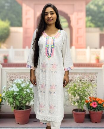 White Chikankari Embroidery Kurta Set